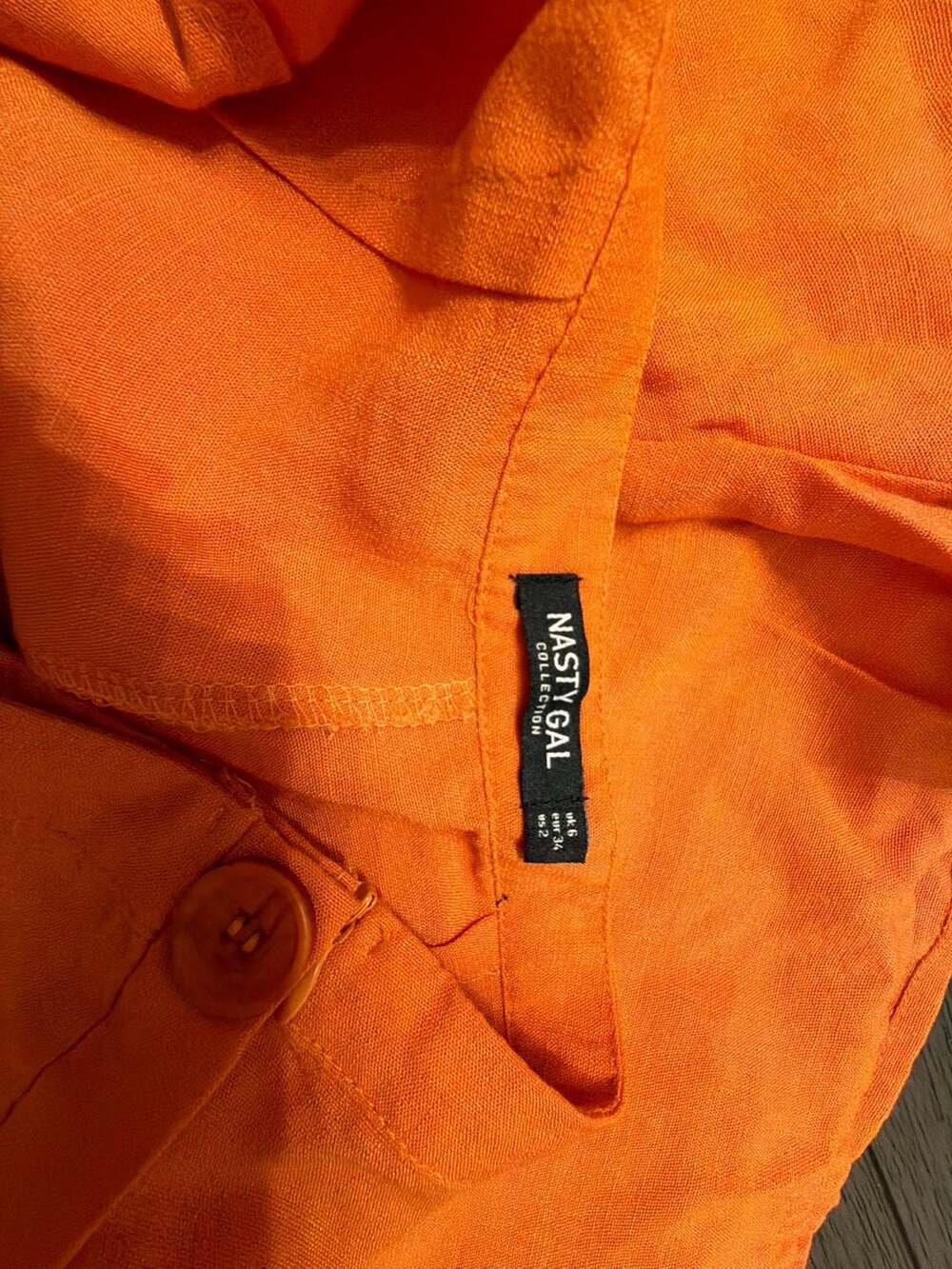 #35Nasty Gal Collection Orange Linen-Look Button-Up Crop Top and High-Waisted Sh - Picture 9 of 14